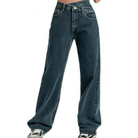 Mortilo wide nogu hlače za žene traperice, prekrižene džepne pantalone visokog uspona, pantalone na