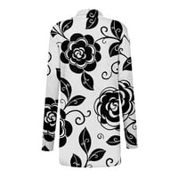 Tking Fashion Women Cardigan Lagan dugi rukav otvoren prednji ležerni cvjetni print srednje dužine jakna