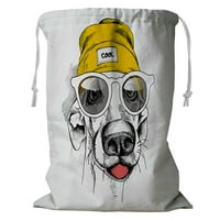 Portretni pas žuta hipster hat naočala za skladištenje košara za pranje rublja s crtežom