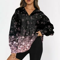 HHEI_K pulover džemperi za žene ženske casual modne modne dugih rukava cvijet za cvijeće prevelike zip