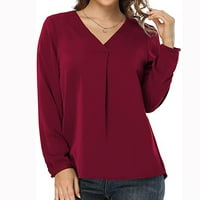 Žene Ležerne prilike T-majice - Dugme s dugim rukavima - Elegantne labave košulje bluza Ogrlica s poklopcem cvjetni vrhovi vino