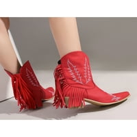Ženske modne zapadne čizme Srednja peta kratki kaubožni boot radovi Neklizajući crveni 4.5