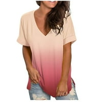 Xiuh T majice za žene modni ženski labavi povremeni gradijent V-izrez na vrhu majica kratkih rukava