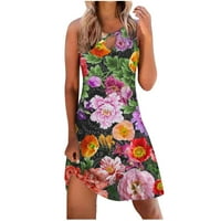 Sunčana haljina za ženske haljine za žene Ljeto plaža Boho cvjetna majica mini bez rukava odsječena