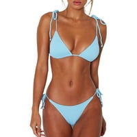 Ženski podstavljeni zavoj bikini set začuvanih push up kupaći kostimi G-string, plavi, s, najlon