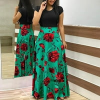 Podplag haljina za žene, ženska modna casual cvjetna tiskana maxi haljina s kratkim rukavima Dugi Ma