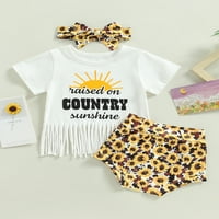 Bagilaanoe Newborn Baby Girl Short hlače Postavljena slova Ispis majica kratkih rukava + suncokretorni
