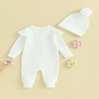 Qinghua novorođenčad djevojke rupice ruffle romper dugi ruff dugme dolje sa šetom jesenska odjeća bijela