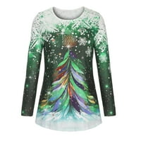 Božićne majice za žene modni novost sjajno Xmas Tree Rendeer lose Print rukave Crewneck Dukseri na božićno