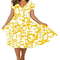 Leuncero Bohemijske haljine za žene cvjetne tiskane majice kratkih rukava haljina ljetna plaža
