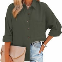 Ženska ležerna puna bluza dugih rukava s dugim rukavima gumb za montažu prema dolje