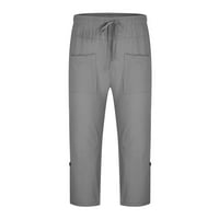 Muške pamučne i posteljine kratke hlače labave fit solidne boje elastične strupne pojaseve nacrtaju