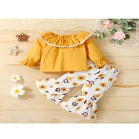 Gureui Baby Girl Outfits Sets, Tassel ruffle Boat vrat dugih rukava bluza s elastičnim strukom cvjetnim ispisom pantnih pantnih odijela