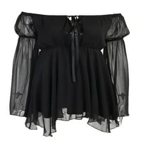 Aherbiu Womens Chiffon Retro haljina od ramena s dugim rukavima rubfs renesanse vintage gotičke kratke