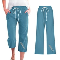 Oalirro nacrtajuće hlače Žene obrezane hlače Prave gamaše pamučne platnene plave boje