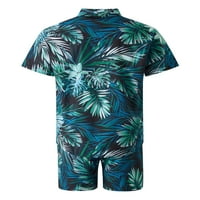 Muška odijela na Havajima, modni ispisani gumb niz majicu kratkih rukava + set kratkih plaža