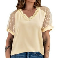 FVWitlyh obrezane majice za ženski kvadratni vrat dugih rukava s rebrastim tamnim ugrađenim casual osnovnim
