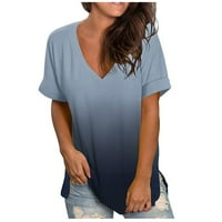 Ženske majice V-izrez kratki rukav vrhovi tinejdžerski gradijent print sivi xl