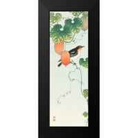 Koson, Ohara Crni moderni uokvireni muzej umjetnički print pod nazivom - Songbird u biljci krastavca