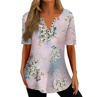 Ljetna ženska modna majica Print V izrez Kratki rukav gornji tip gumba Ispiši Dressy Fit Slim Fit košulja