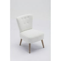 Motely Teddy tkaninski gumb Accent Sliper stolica sa drvenim nogama za trpezariju dnevni boravak, bijelo