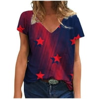 Ljetne majice Žene Patriotske grafičke zvijezde Striped Print V izrez Loose kratki rukav pulover Ležerne