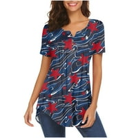 Žene ljetne vrhove okrugli izrez Casual Peplum grafički otisci Žene košulje kratkih rukava Navy 3xl