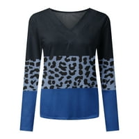 Ženski dugi rukav plus veličina Leopard Patchwork V-izrez T-izrez TOPS PLUS size Bluzes Majica Dressy