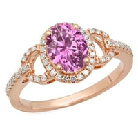 1. Carat 18K ružičasto zlato oval rez ružičasti safir i okrugli rez bijeli dijamantski ženski bridal