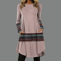 Haljina za žene, ženska modna casual tiskana pulover okruglog vrata labav dugi rukav ružičasti ružičasti