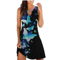 Mikilon Ženska ležerna ljetna haljina za tiskanu leptir šuplje od plaže sandress haljine bez rukava Ljetna odjeća za ženske haljine Plavi XXL klirens