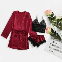 Žene 'Silk Satin Pajamas Set donje rublje Cvjetni čipka Camisole Sleep odjeća sa ogrtačem Seksi mekani