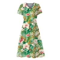 Royallove Ženski ljetni casual modni cvjetni print kratkih rukava V-izrez Swing haljina boemske točne