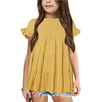 Majica za djevojčice Toddlera vrhovi ruffle kratki rukav Okrugli izrez labav bluza Ljeto pune boje casual