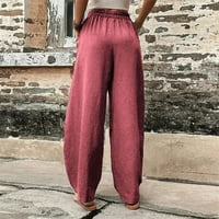 Ženske hlače za elastričnu struku Široke noge Solidne boje plus veličine Palazzo pantalone sa džepovima