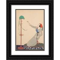 Charles Martin Black Ornate Wood uokviren dvostruki matted muzej umjetnički print pod nazivom: Dama i papagaj