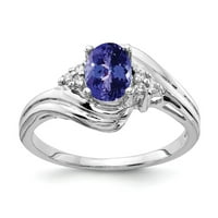 Čvrsta 14k bijelo zlato 7x ovalna tanzanite plava decembar draginski dijamantski zaručnički prsten veličine