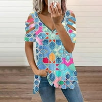 Ženska modna casual patentni zatvarač s V-izrezom tiskani majica s kratkim rukavima s kratkim rukavima
