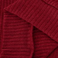Ženska majica s dugim rukavima V izrez rebrasti pleteni pleteni paulovni duks labavi visoki niski jeseni tunički vrhovi pulover crveni l