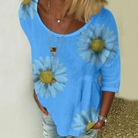 Majice za žene Ležerne prilike plus veličina O-izrez s kratkim rukavima cvjetna ispisana labava suncokretofon