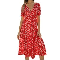 Dadaria casual haljine za žene, dugačke ženske modne modne uzročne V-izrez šifon cvjetni boho plaža