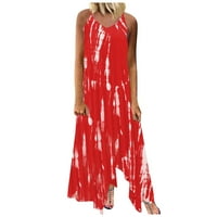 Hanas haljine Moda Žene Štampanje V-izrez Tie-dye bez rukava Ležerne prilike Dugi crveni l