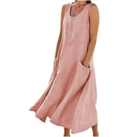 Ženske ljetne haljine casual pune boje bez rukava bez rukava duga haljina ružičasta l