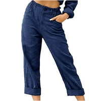 Ženske casual pantalone gumbi sa čvrstim bojama visoki struk Comfy pantalone na plaži Labavi ravni saloni