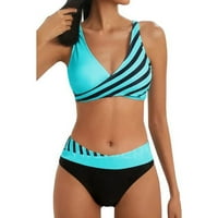 Dyfzdhu kupaći kostim ženske ležerne pruge dva tanka set kupaći kostimi za plažu bikini zelena l