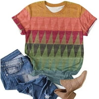 Vrhovi ženskih trendi casual crewneck kratkih rukava majice u boji blok tiskani labavi ljetni tee bluze