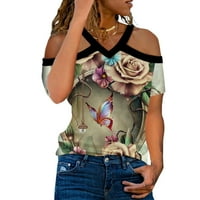 Zodggu Basic Tees Tops for Women Floral Butterfly Print Blouse Summer Fashion Sexy Halter V Neck Shirts