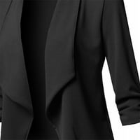Guvpev ženska boja čvrsti otvoreni prednji kardigan dugi rukav kaputić na dugim rukavima - crni XL
