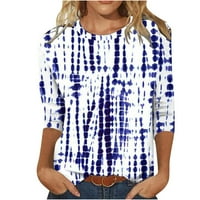 Ljetna ušteda za uklanjanje ženskih trendova ispisane majice rukave bluza O vrat casual tops tamno plavi