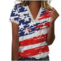 Scyoekwg Žene Ljetni kratki rukav Zvuk američka zastava Star Striped tiskani grafički labav fit bluza